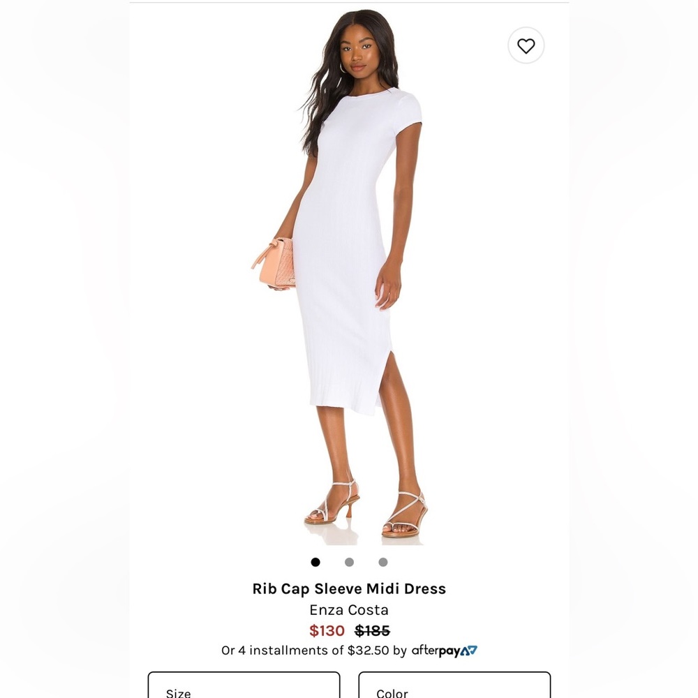 Enza Costa White Rib Cap Sleeve Midi Dress
